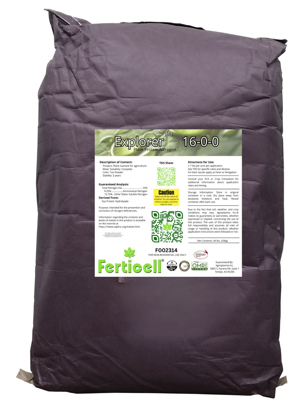 protein fertilizer for plants Ferticell Explorer 16-0-0 Organic Nitrogen Fertilizer 44 Pound Bag