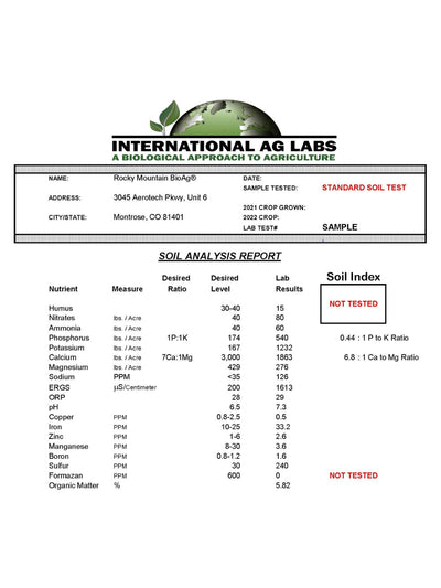 Rocky Mountain BioAg® Standard Soil Test from International Ag Labs