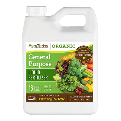 AgroThrive Organic 3-3-2 General Purpose Liquid Fertilizer 32 Ounce