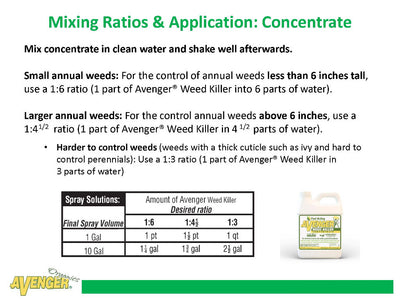 Mixing Ratios and Application for Avenger Organic Non Toxic Weed Killer Concentrate