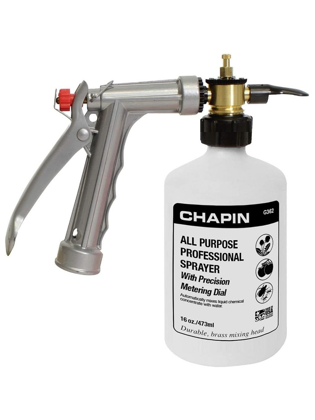 best garden hose sprayer 2022 Chapin Mfg Chapin G362 All-Purpose Professional Hose End Sprayer With Metering Dial, 16 oz