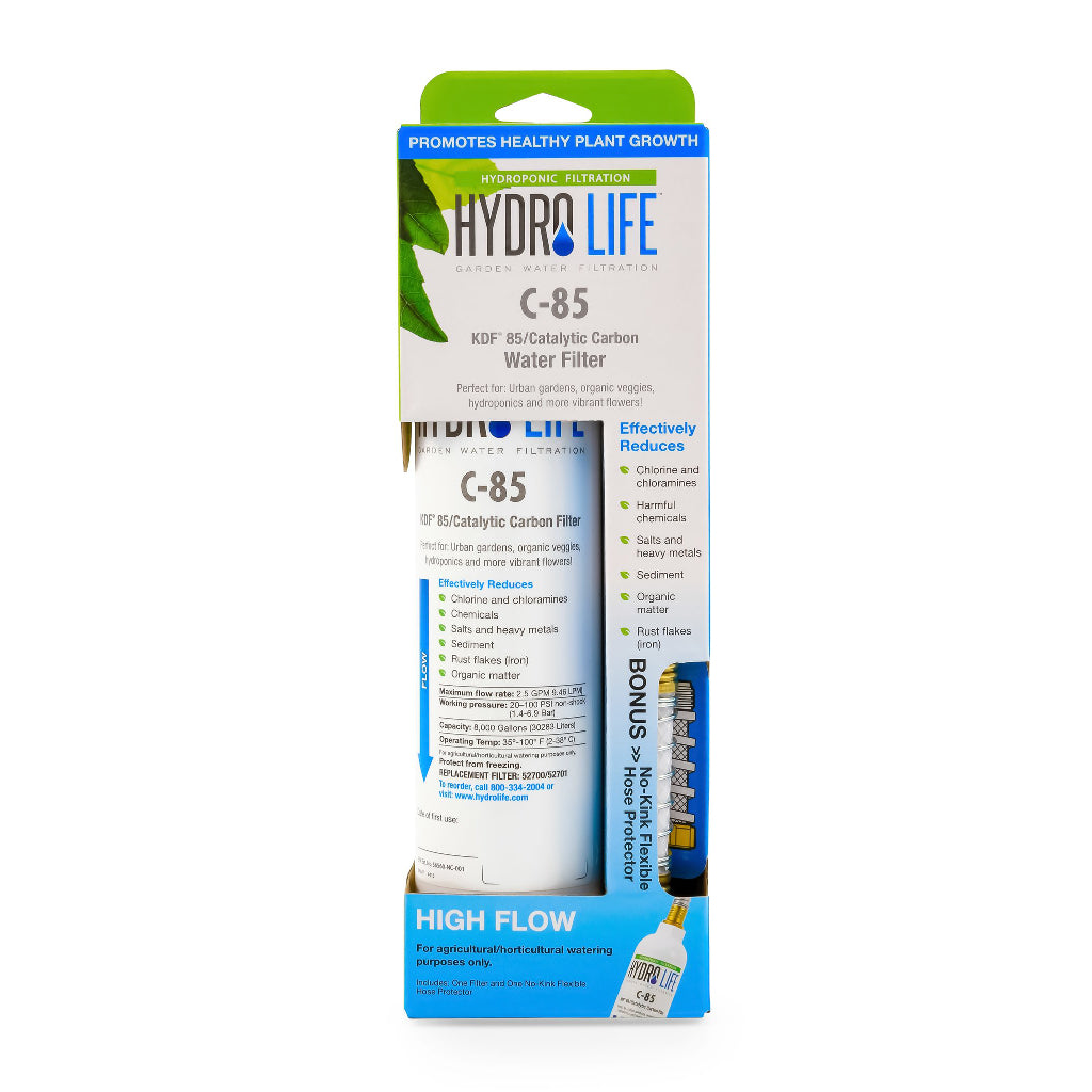 Hydro Life C-85 Water Filter for Water Hose with No-Kink Flexible Hose Protector