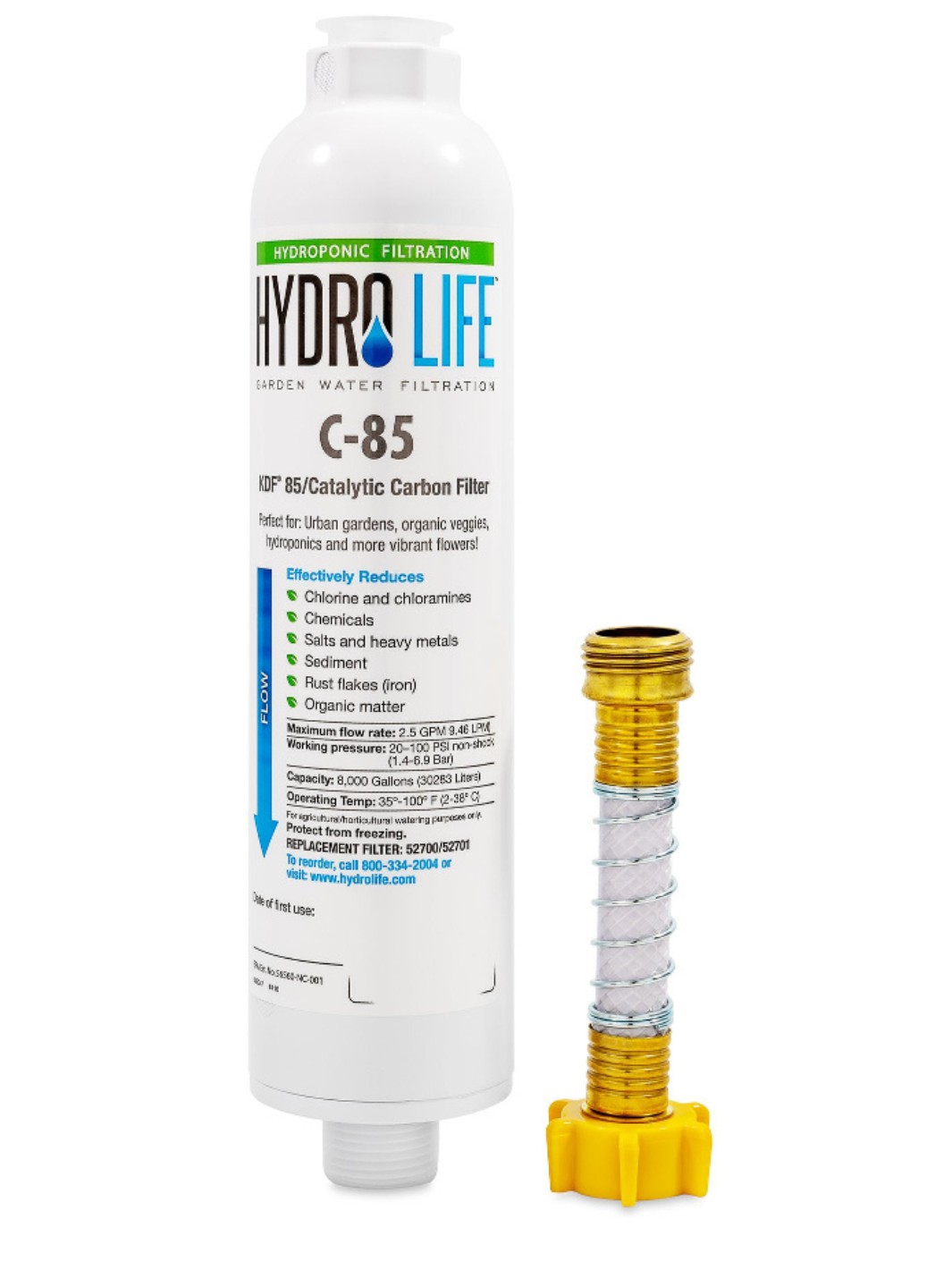 Hydro Life 52700 Hydroponics C-85 Inline Water Filter with Flexible Hose Protector