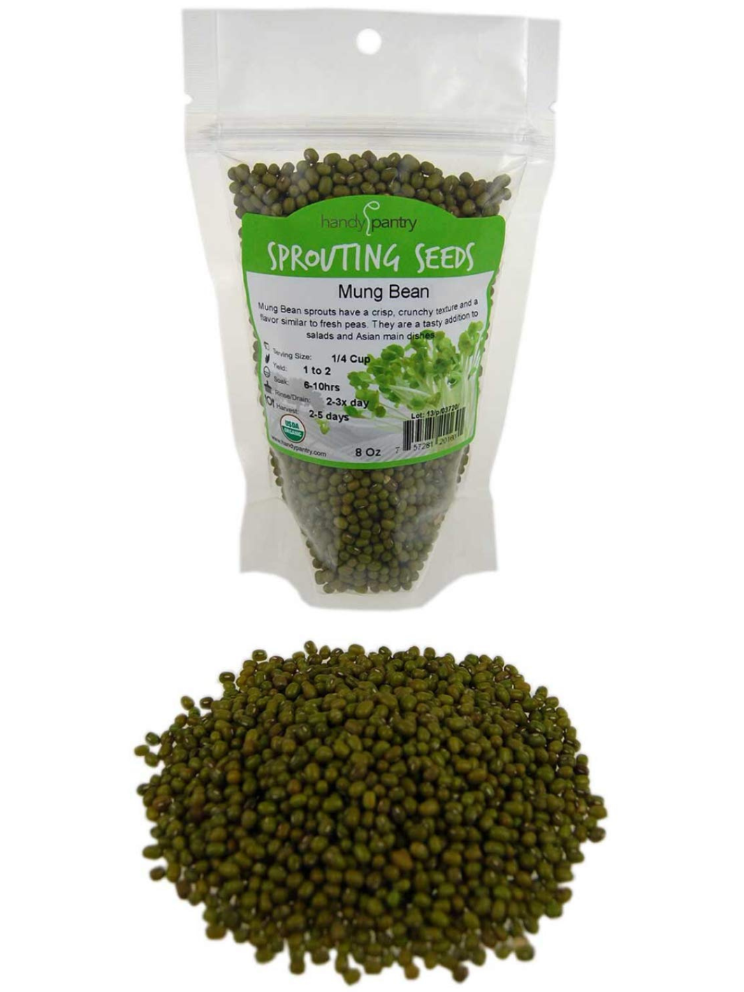 Handy Pantry Organic Mung Beans for Sprouting in 8oz Bag