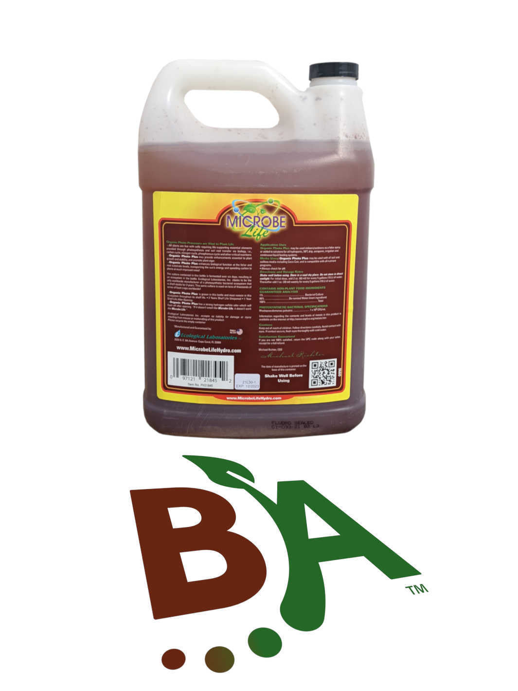 Back Label of Organic Photo Plus from Microbe Life Hydroponics