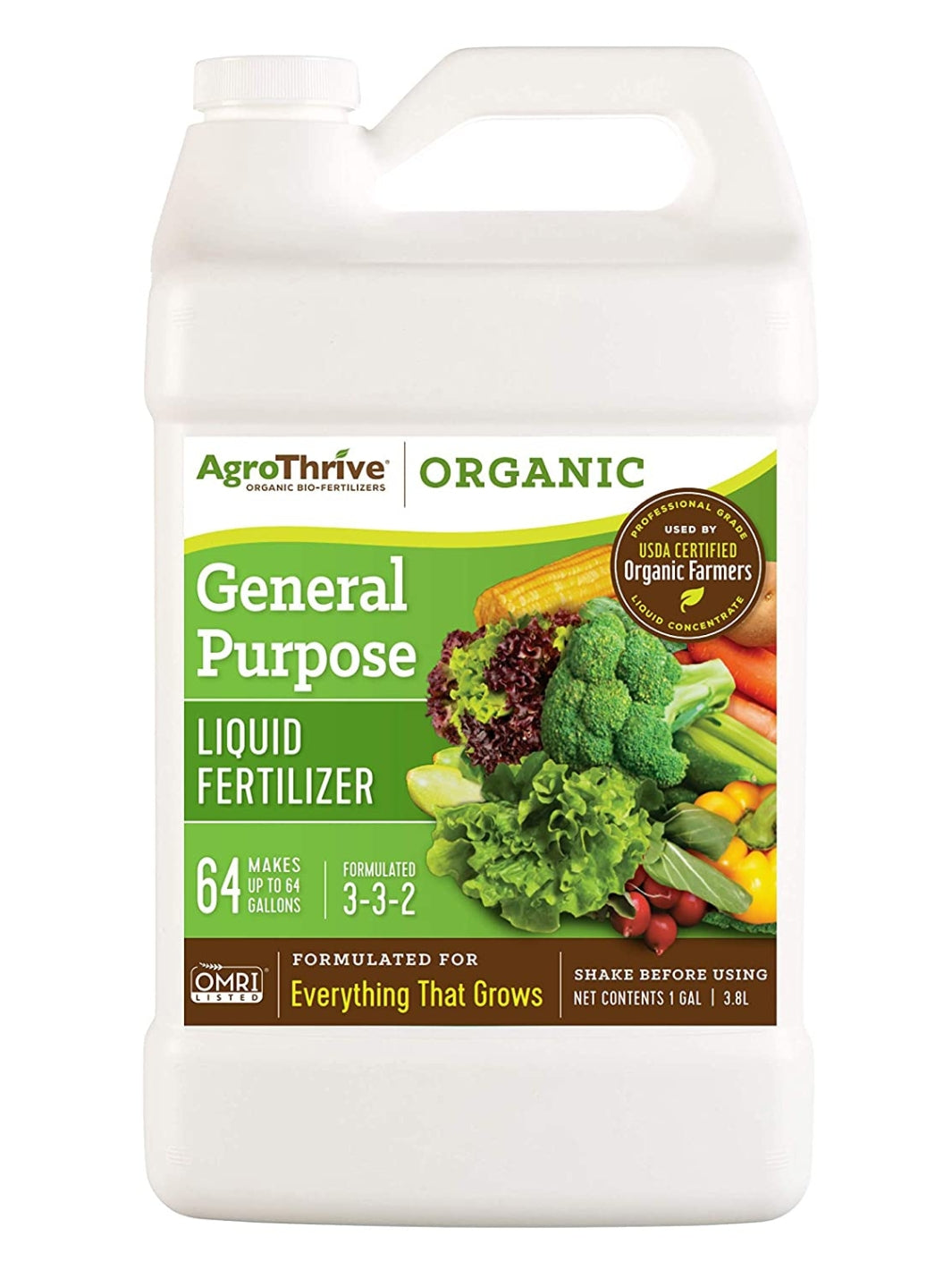 AgroThrive Organic 3-3-2 General Purpose Liquid Fertilizer 1 Gallon