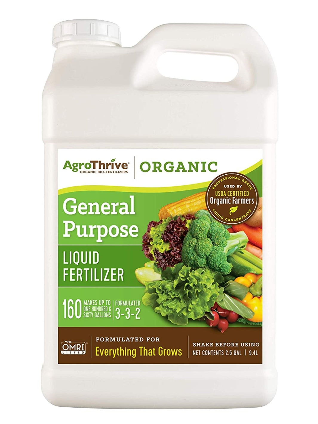 AgroThrive Organic 3-3-2 General Purpose Liquid Fertilizer 2.5 Gallon