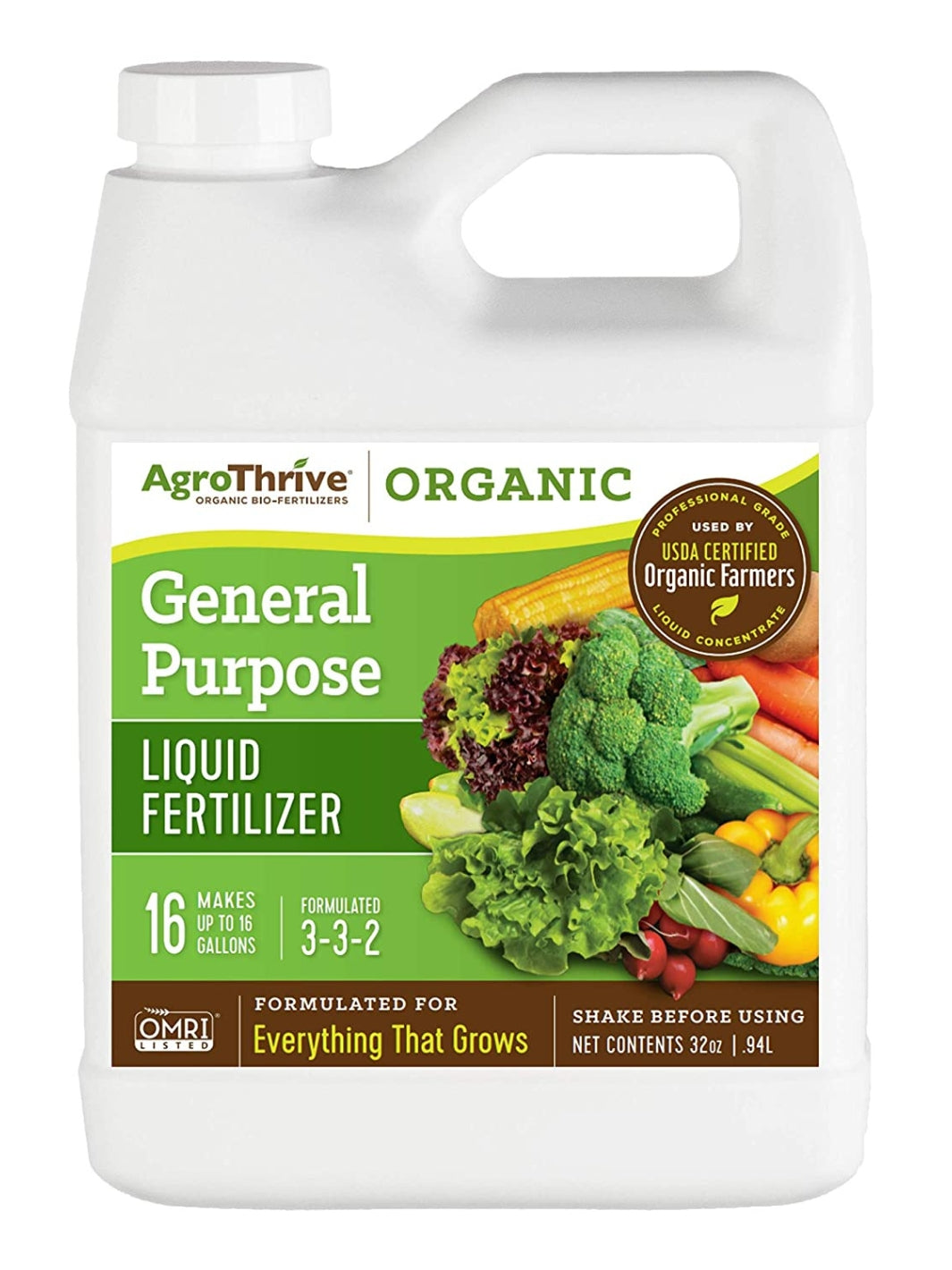 AgroThrive Organic 3-3-2 General Purpose Liquid Fertilizer 32 Ounce