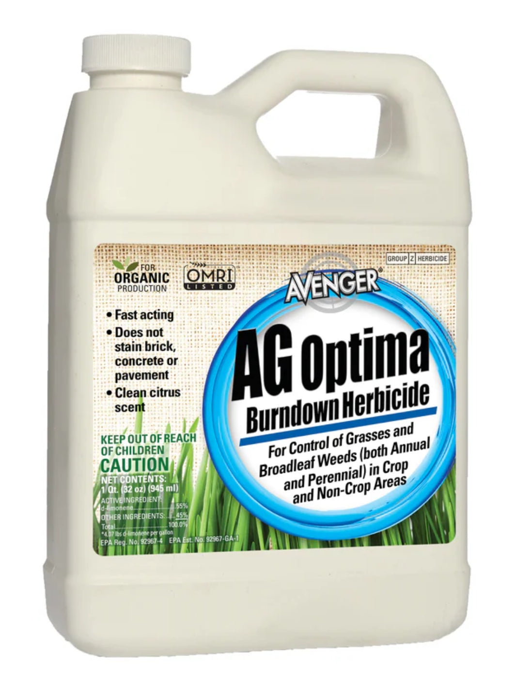 Avenger AG Optima Organic Non Toxic Weed Control Concentrate in 1 Quart Bottle