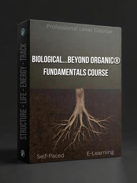 Biological…Beyond Organic® Fundamentals Course displayed on a laptop with soil and root system visuals.
