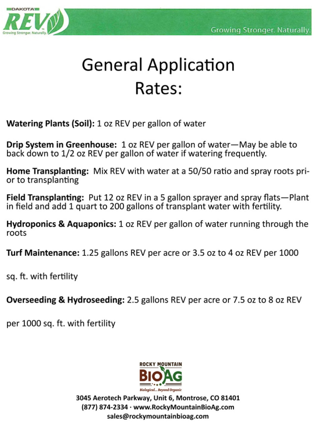 Dakota REV General Application Rates