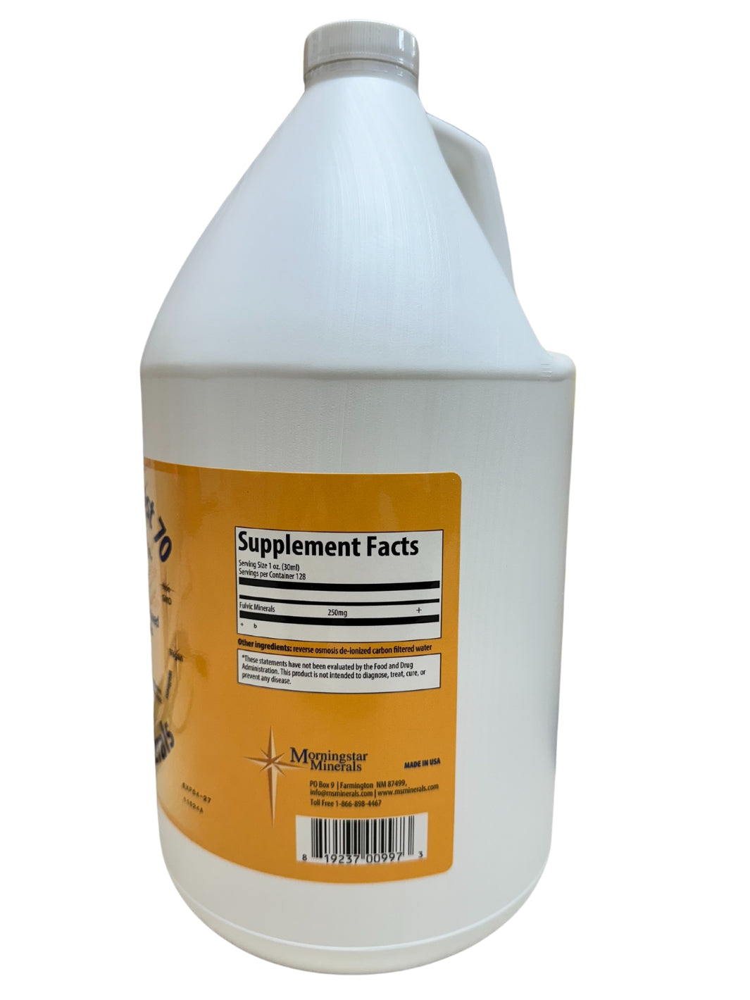 1 Gallon Morningstar Minerals Energy Boost 70 Fulvic Acid Mineral Biomass Supplement Facts