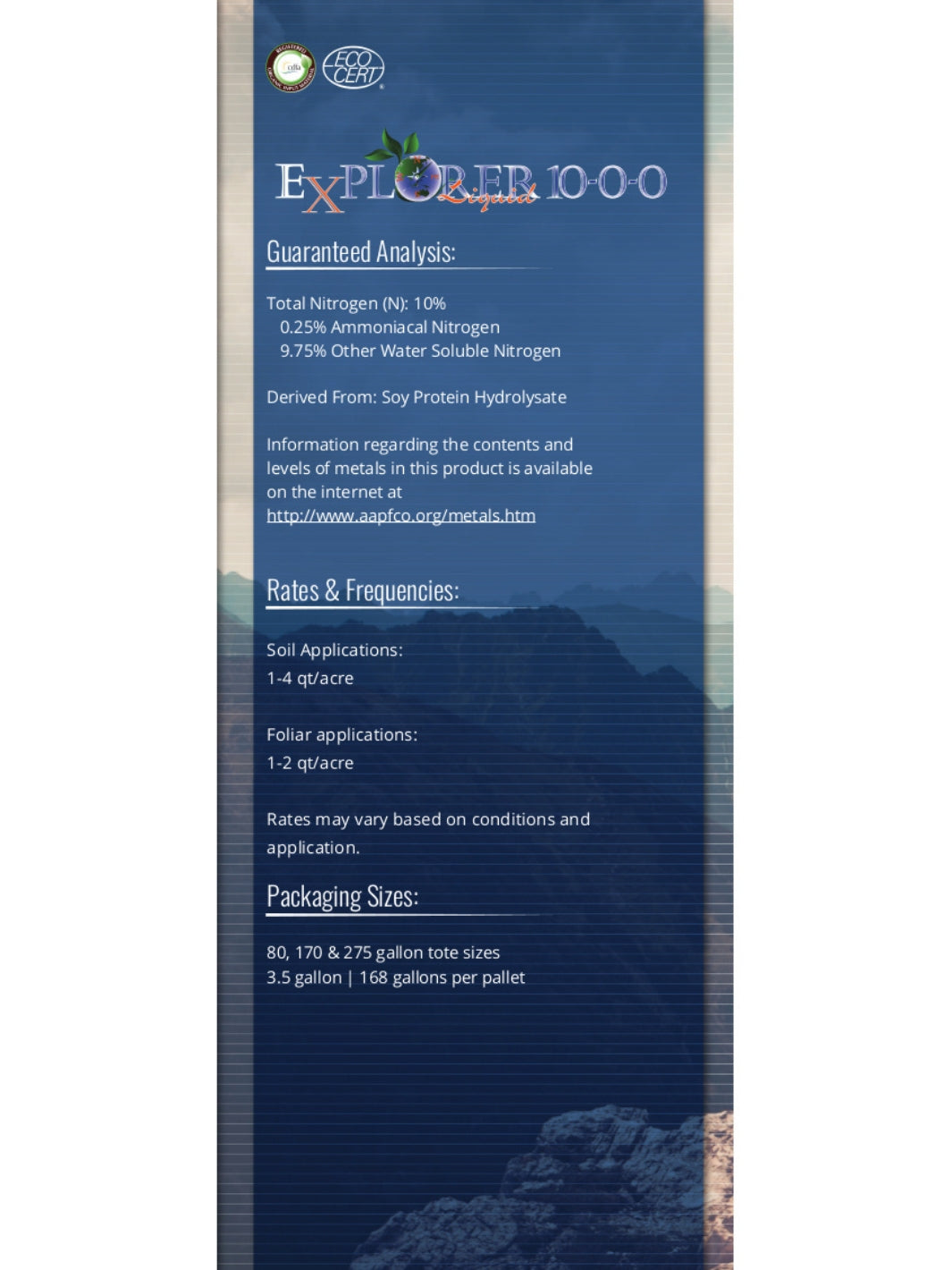Page 5 Explorer 10-0-0 Liquid Organic Fertilizer Analysis and Application Instructions