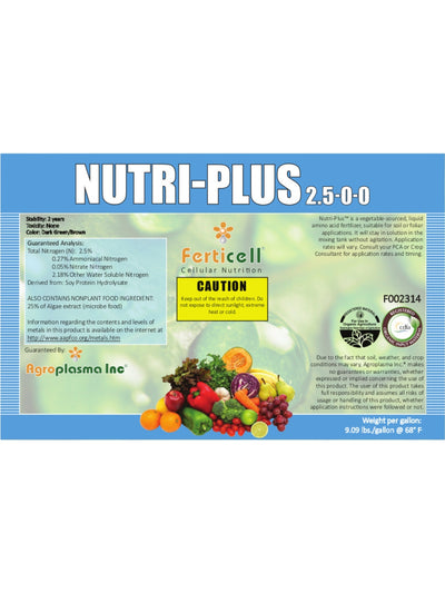 Ferticell Nutriplus 2.5-0-0 Organic Fertilizer Label