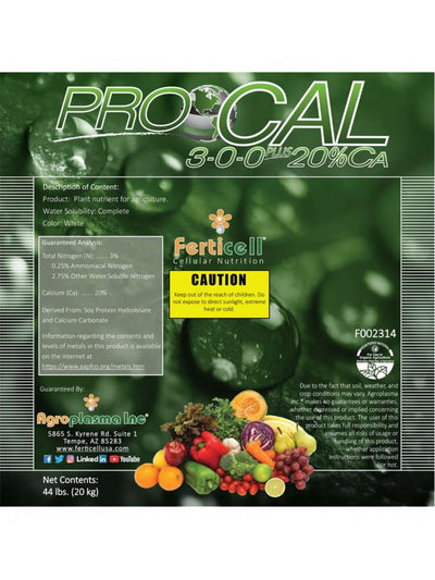 ProCal 3-0-0 Plus 20% Calcium Organic Fertilizer Label