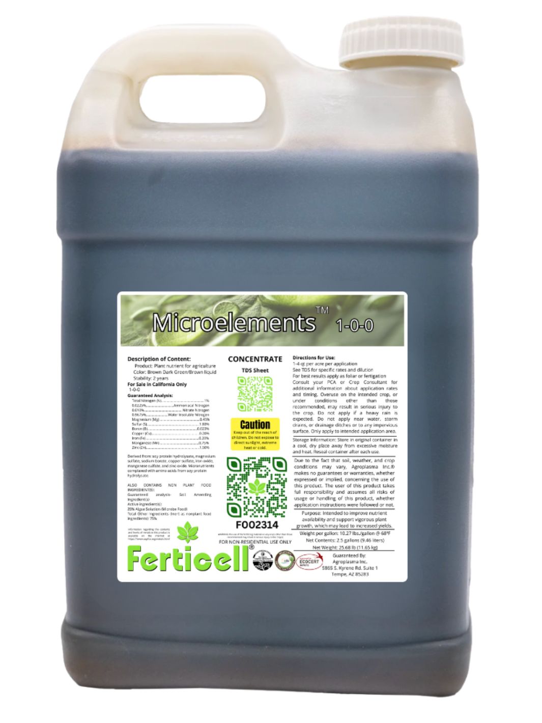 Ferticell Microelements 1-0-0 Organic Fertilizer 2.5 Gallon