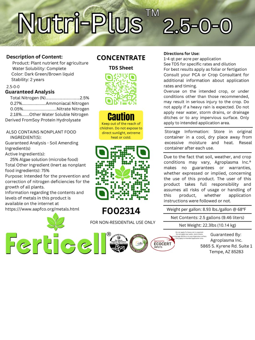 nutri plant fertilizer Nutri-Plus 2.5-0-0 Organic Fertilizer