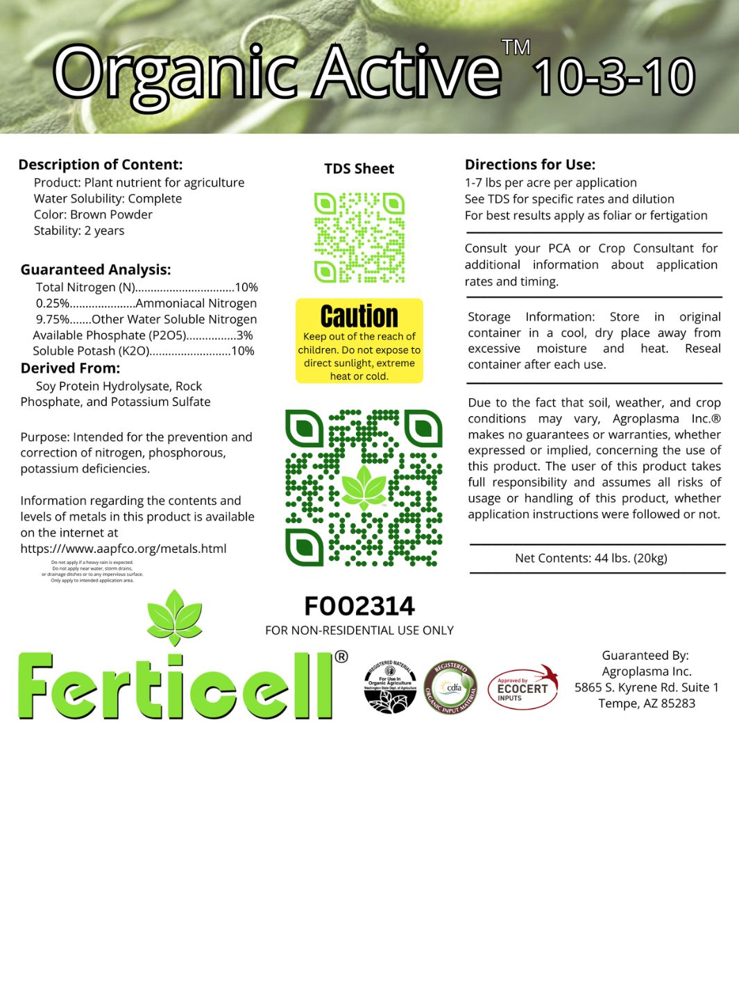 Active 10-3-10 Organic NPK Fertilizer | CDFA Certified | RMBA