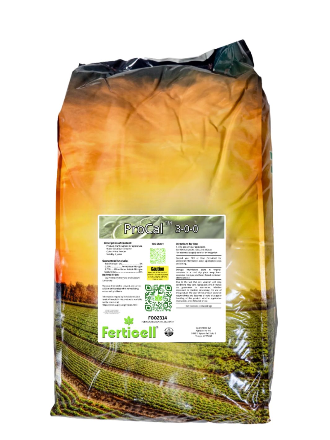 Ferticell ProCal 3-0-0 Plus 20% Calcium Organic Fertilizer in 44lb Bag