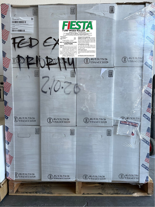 144 Gallon Pallet of Fiesta Turf Herbicide — 4 x 1 Gallon Jugs, Natural Selective Weed Killer, Freight Required