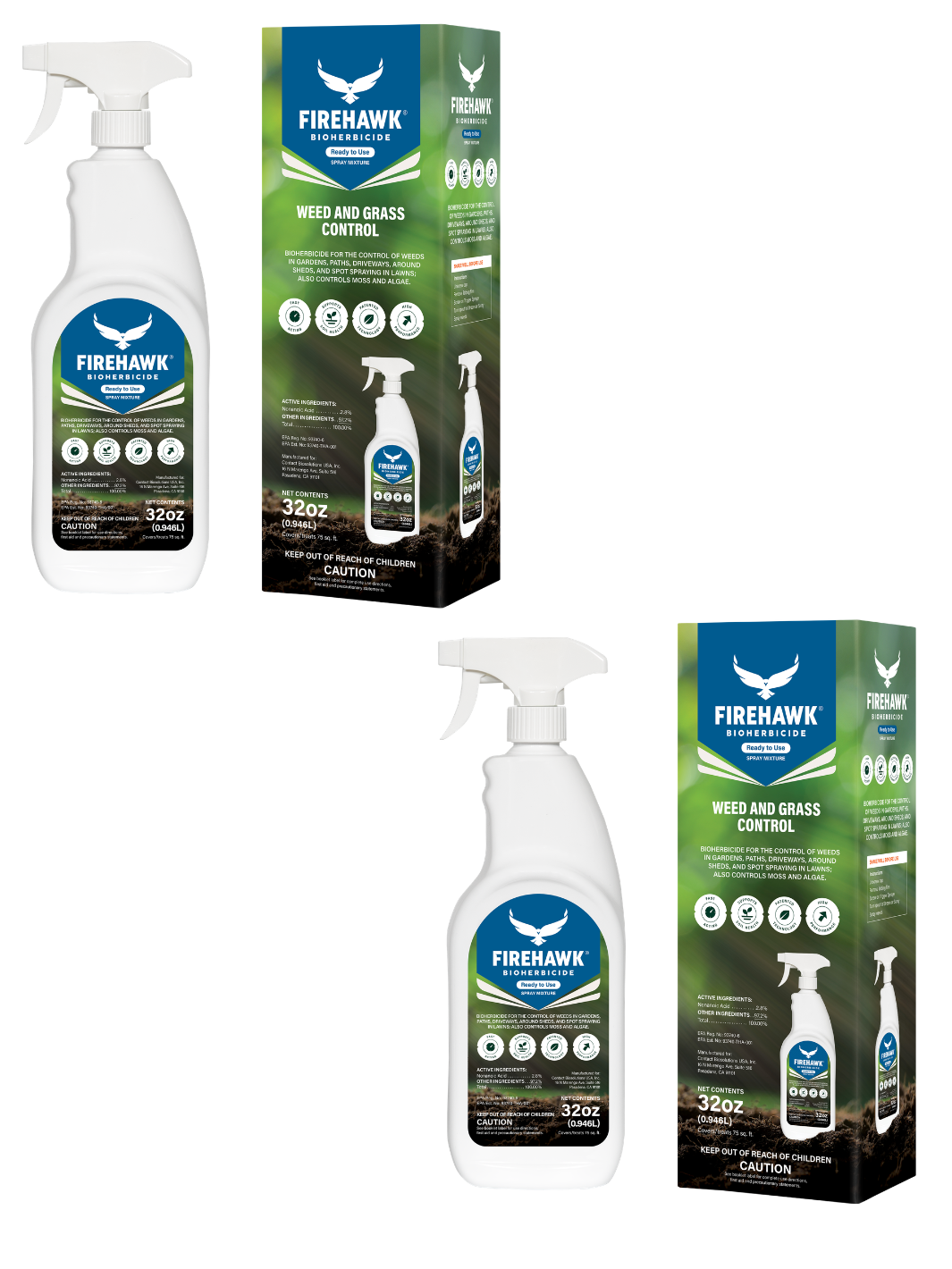FireHawk Bioherbicide RTU 2-pack of 32 oz bottles — natural non-selective contact bioherbicide