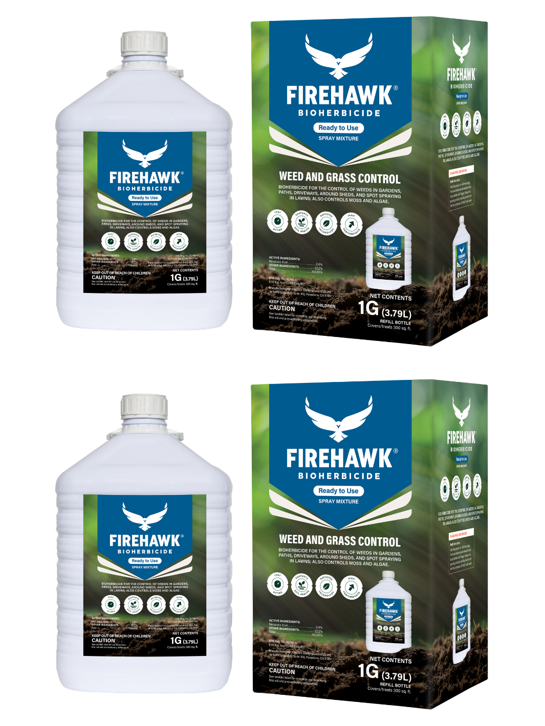 FireHawk Bioherbicide RTU 2 x 1 gallon refill pack — broad-spectrum natural herbicide for large area weed control
