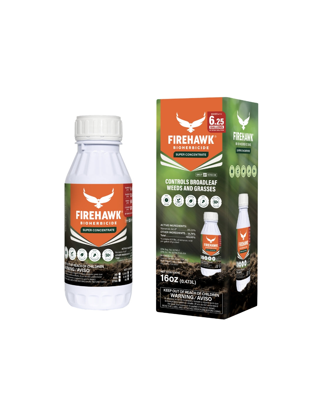 FireHawk Bioherbicide Super Concentrate natural weed killer – 16 ounce bottle with packaging