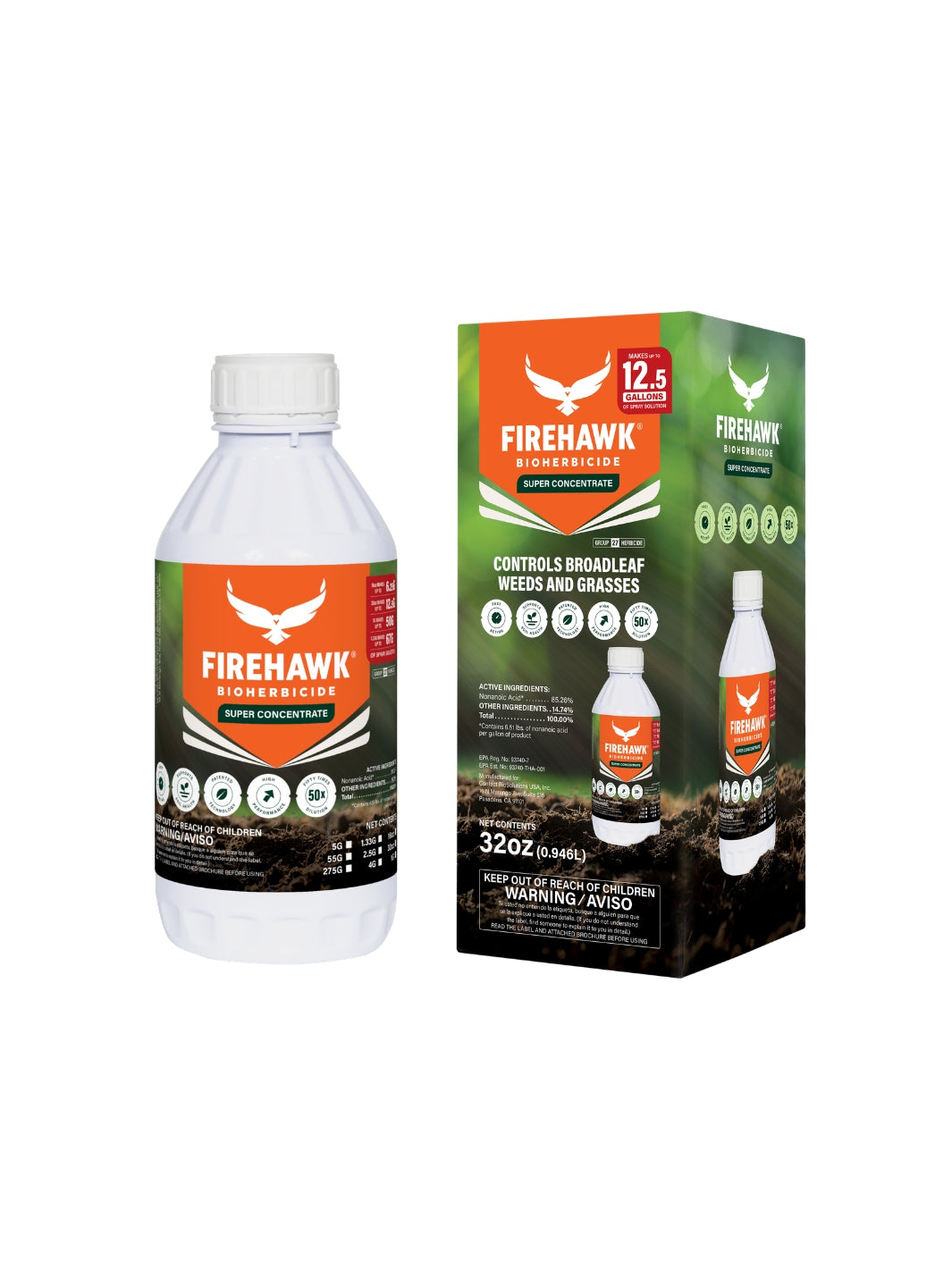 FireHawk Bioherbicide Super Concentrate natural weed killer – 32 ounce bottle with packaging