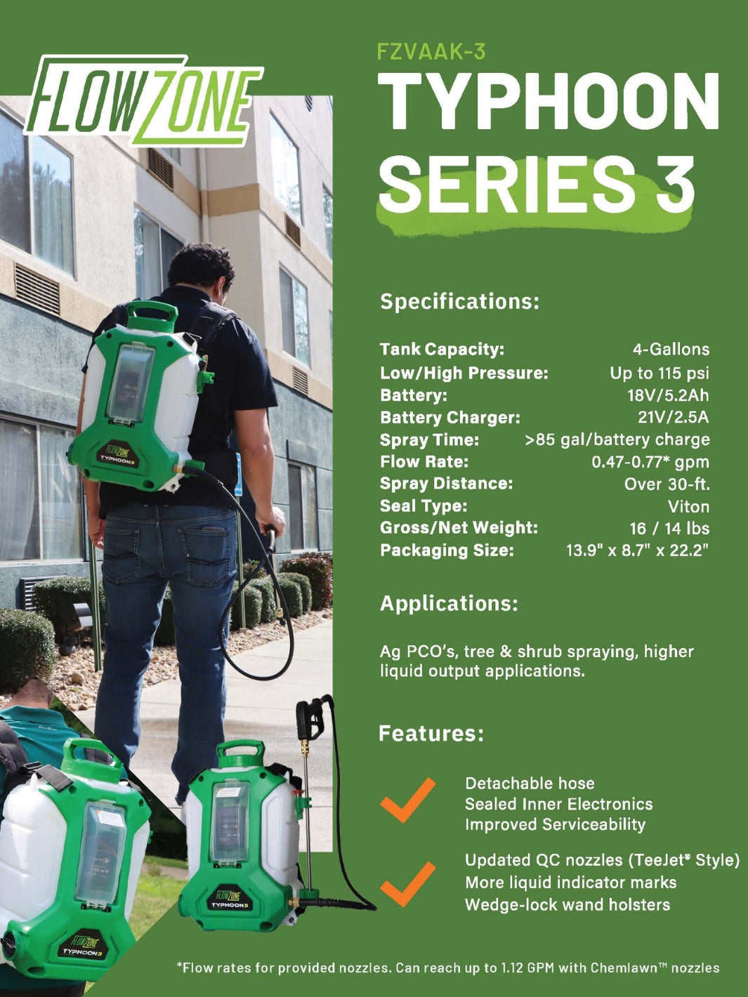 FlowZone Typhoon 3.0 Battery Operated Backpack Sprayer Spec Sheet