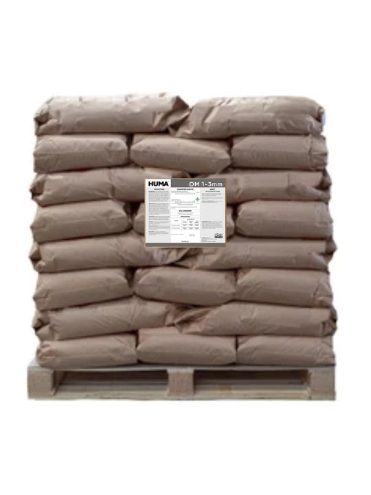 Huma OM 1–3mm Humic &amp; Fulvic Acid Granules — 70% Concentration — 2,000 lb Pallet (40×50 lb Bags) — OMRI Listed