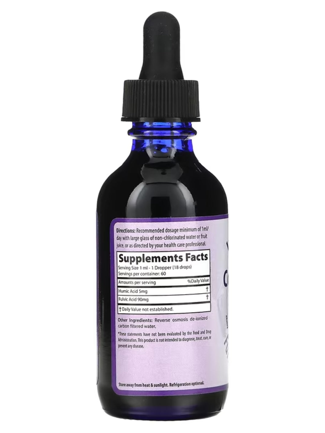 2 Ounce Concentrate Morningstar Minerals Inner Vitality  Humice Acid Fulvic Acid Mineral Biomass Blend Supplement Facts