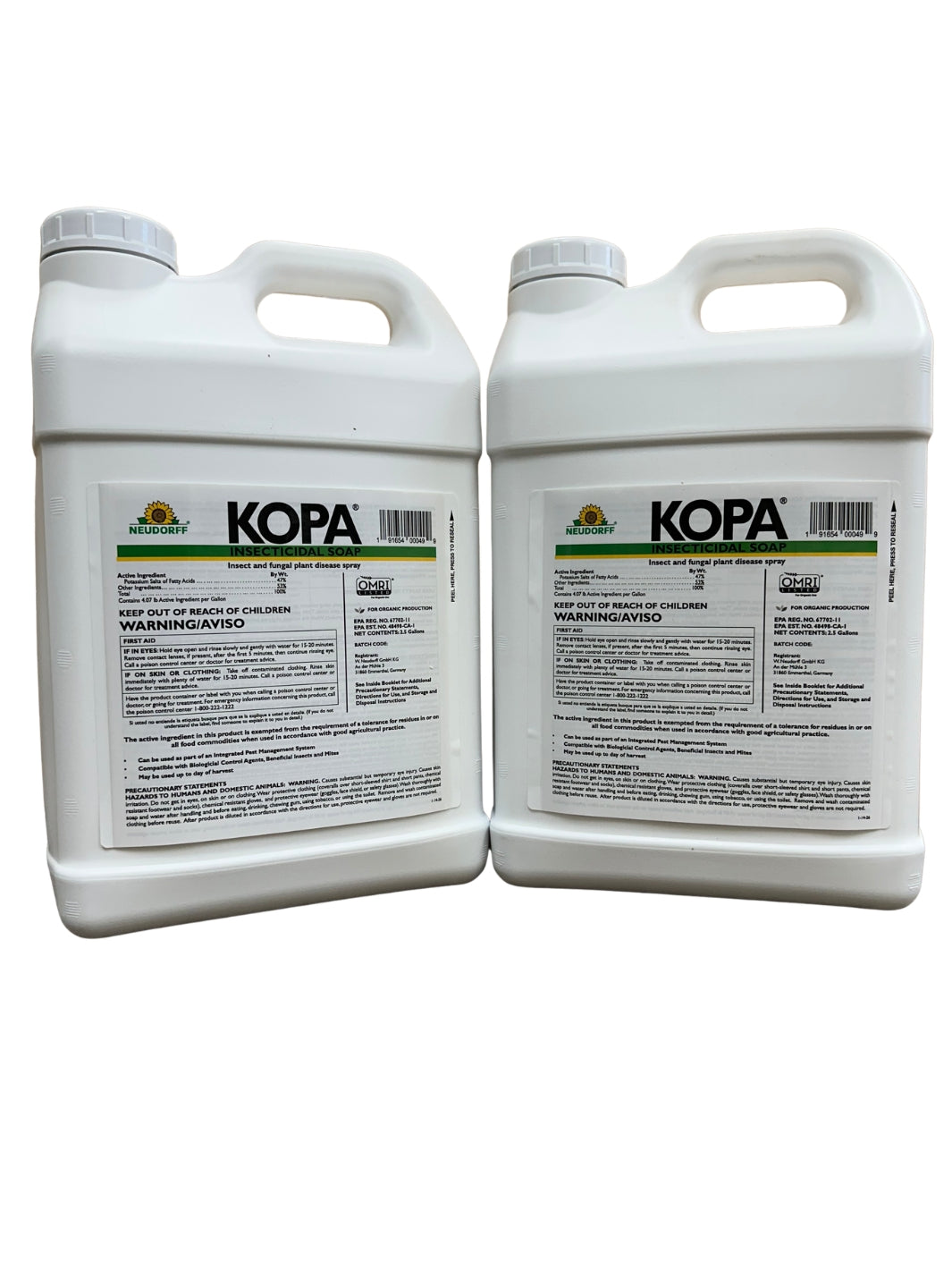 Two KOPA 2.5 gallon insect and fungal plant disease spray containers