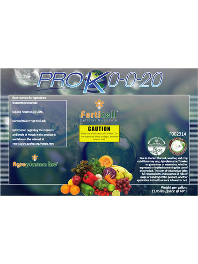 Ferticell Pro K 0-0-20 Organic Fertilizer with Potassium Product Label