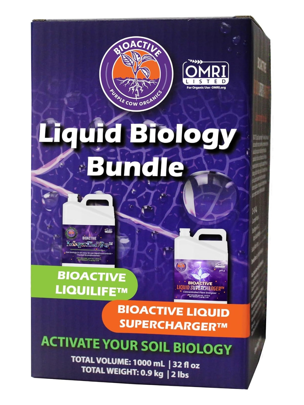Purple Cow Organics Liquid Biology Bundle – BioActive LiquiLife and Liquid Supercharger 1000 mL OMRI Listed