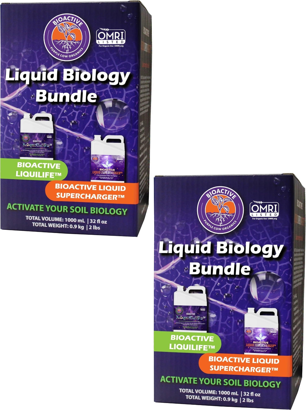 Purple Cow Organics Liquid Biology Bundle x 2 – BioActive LiquiLife and Liquid Supercharger 2000 mL OMRI Listed