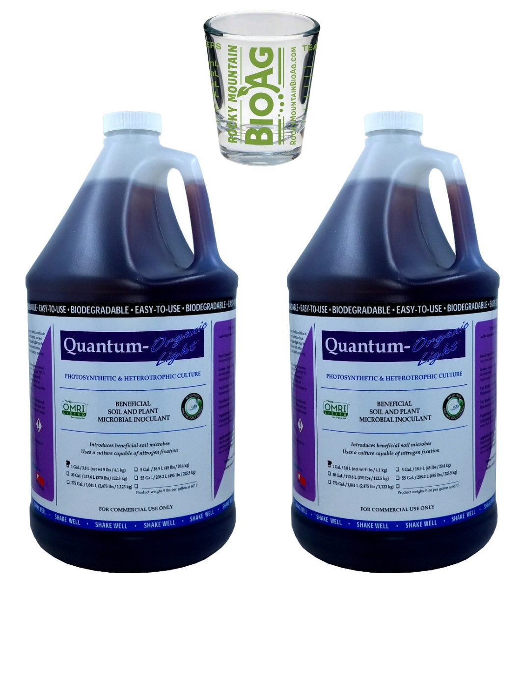 2 Gallons of Quantum Growth Organic Light With Rocky Mountain BioAg Measuring Shot Glass