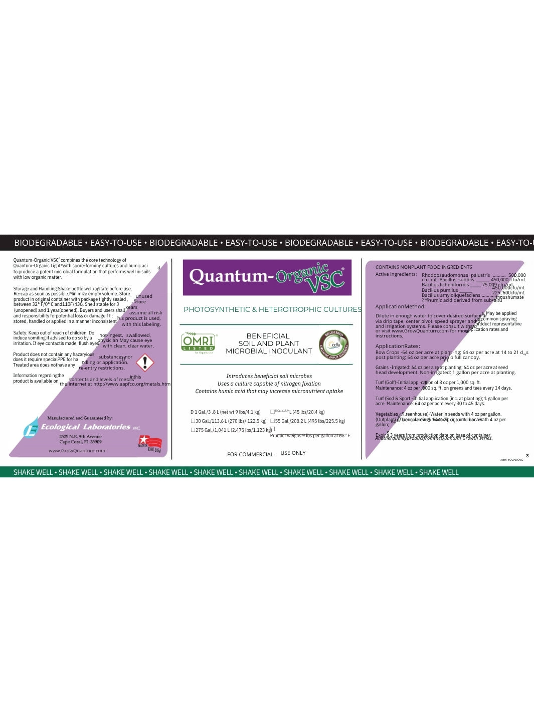 Product packaging with 'Quantum Organic' branding on a white background