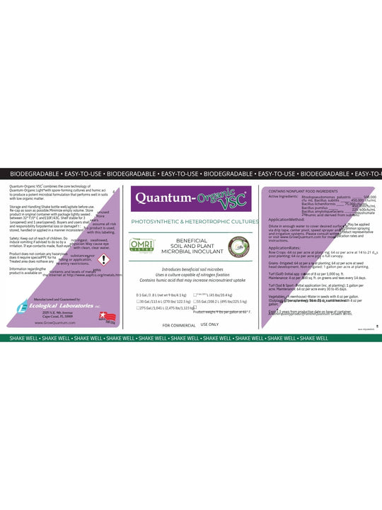 Product packaging with 'Quantum Organic' branding on a white background