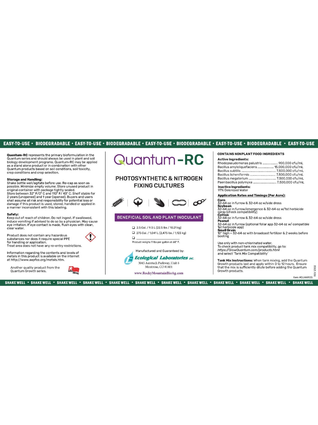 Quantum Growth RC Row Crop Formula Label