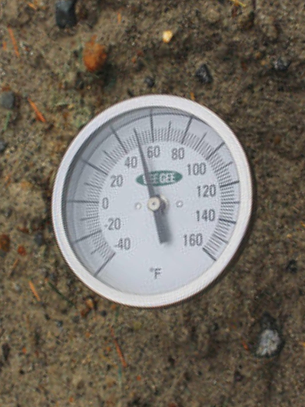 VeeGee stainless steel soil thermometer in ground
