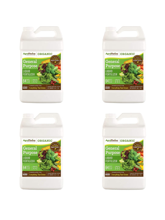 AgroThrive Organic 3-3-2 General Purpose Liquid Fertilizer 1 Gallon 4 Pack