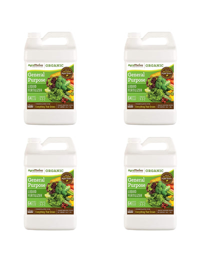 AgroThrive Organic 3-3-2 General Purpose Liquid Fertilizer 1 Gallon 4 Pack