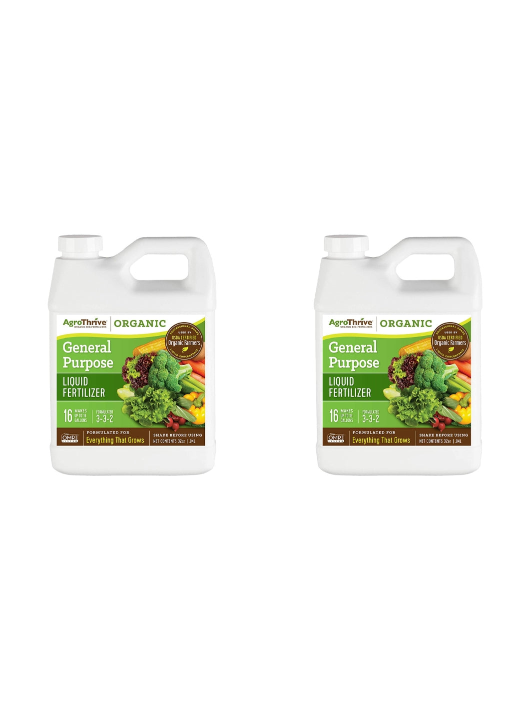 AgroThrive Organic 3-3-2 General Purpose Liquid Fertilizer 32 Ounce 2 Pack