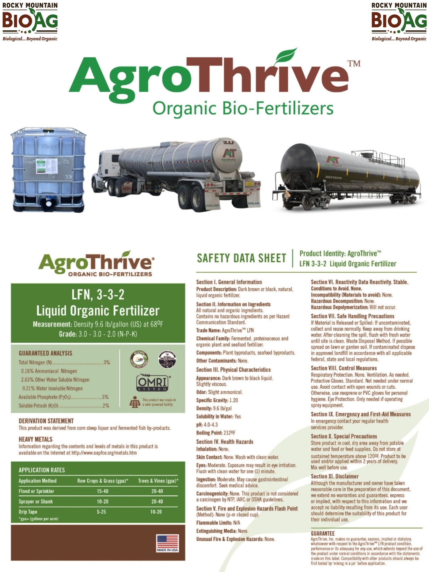 AgroThrive LFN 3.0-3.0-2.0 Nutrient Enhanced Liquid Organic Fertilizer Information