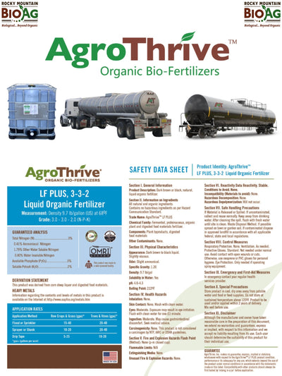 AgroThrive LF Plus 3-3-2 Nutrient Enhanced Liquid Organic Fertilizer Information Sheet