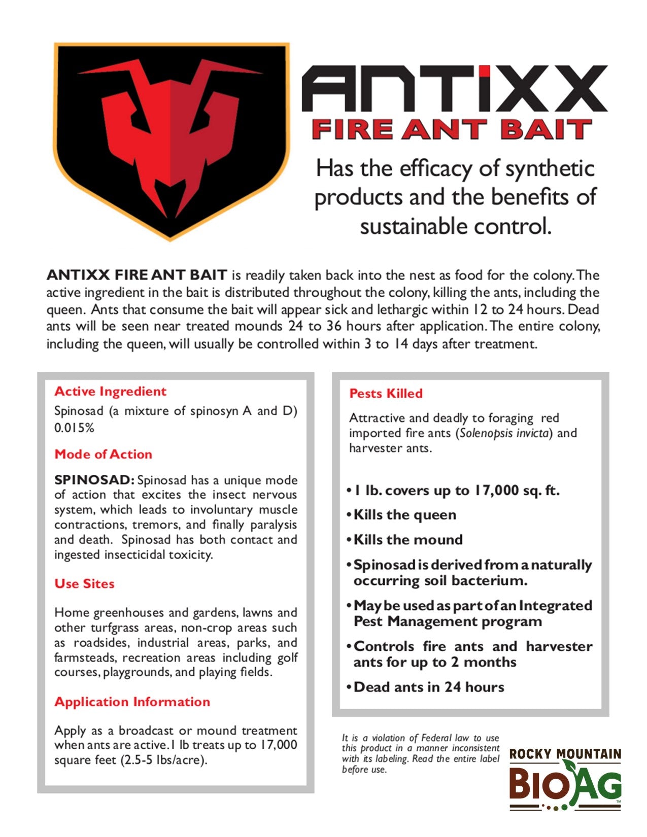 Antixx Fire Ant Bait information sheet