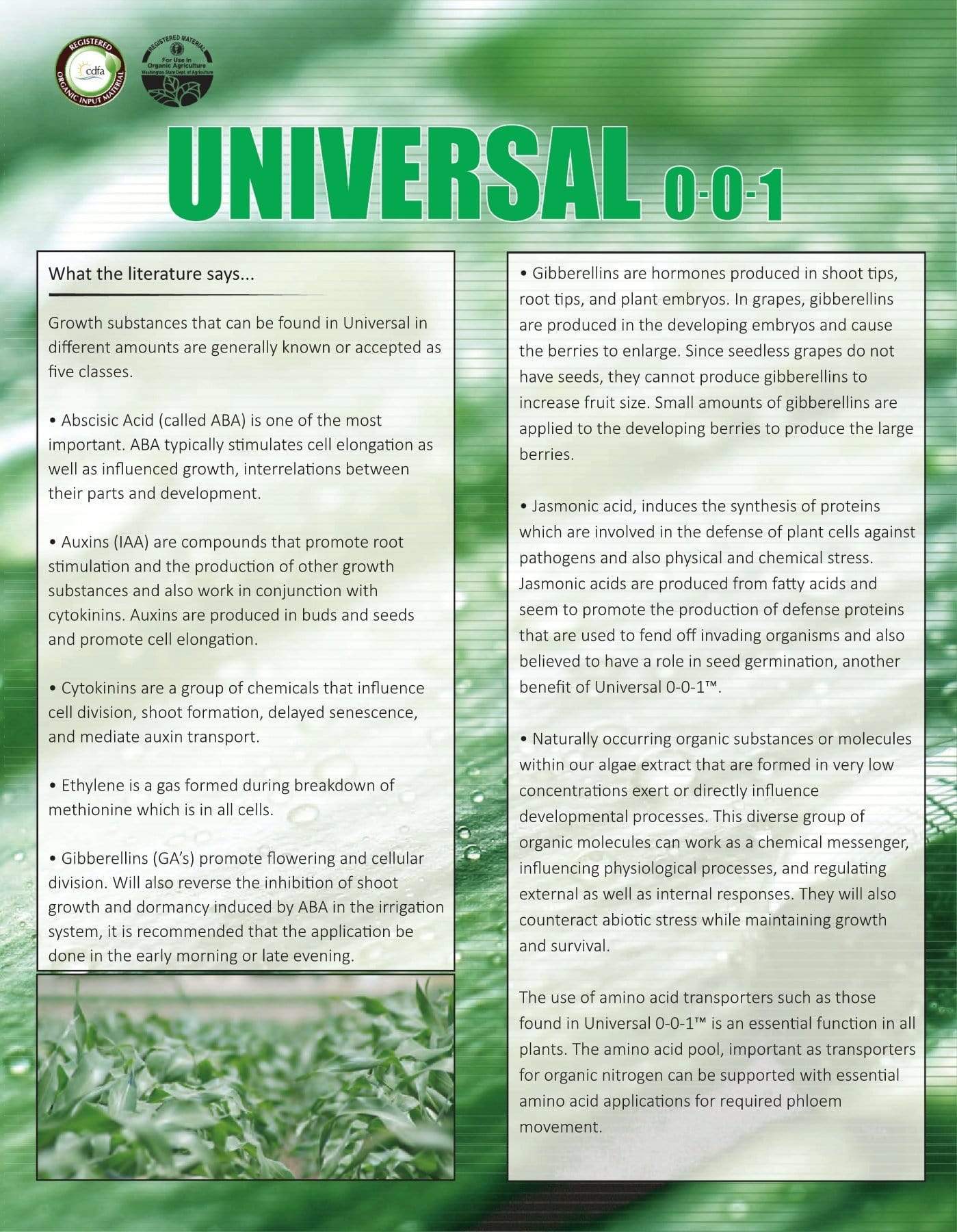 Universal 0-0-1 Freshwater Algae Extract Organic Fertilizer Sales Sheet