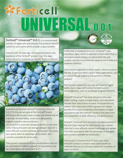 Universal 0-0-1 Freshwater Algae Extract Organic Fertilizer Info Sheet