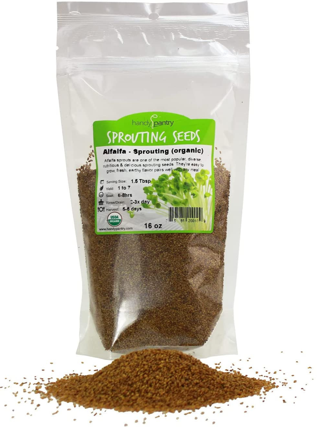 Handy Pantry Organic Alfalfa Sprouting Seeds in 16oz Bag