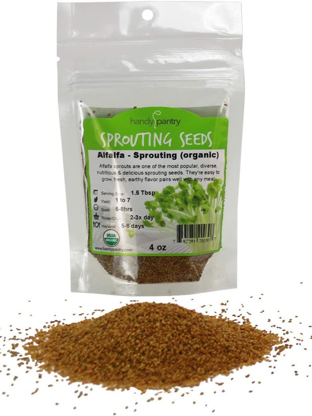 Handy Pantry Organic Alfalfa Sprouting Seeds in 4oz Bag